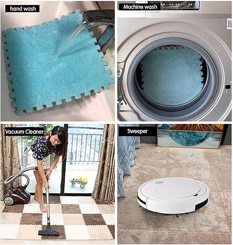 Miniatura 6 de Azulejos de alfombra entrelazados de 12 x 12 pulgadas, 10 tapetes de espuma EVA, alfombras de felpa suave y esponjosa, tapete de juego de