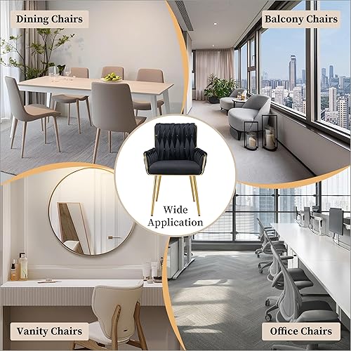 Miniatura 7 de Westice Silla de escritorio de oficina en casa, sillas de escritorio tapizadas a mano con patas de metal dorado y reposabrazos, sillas decorativas