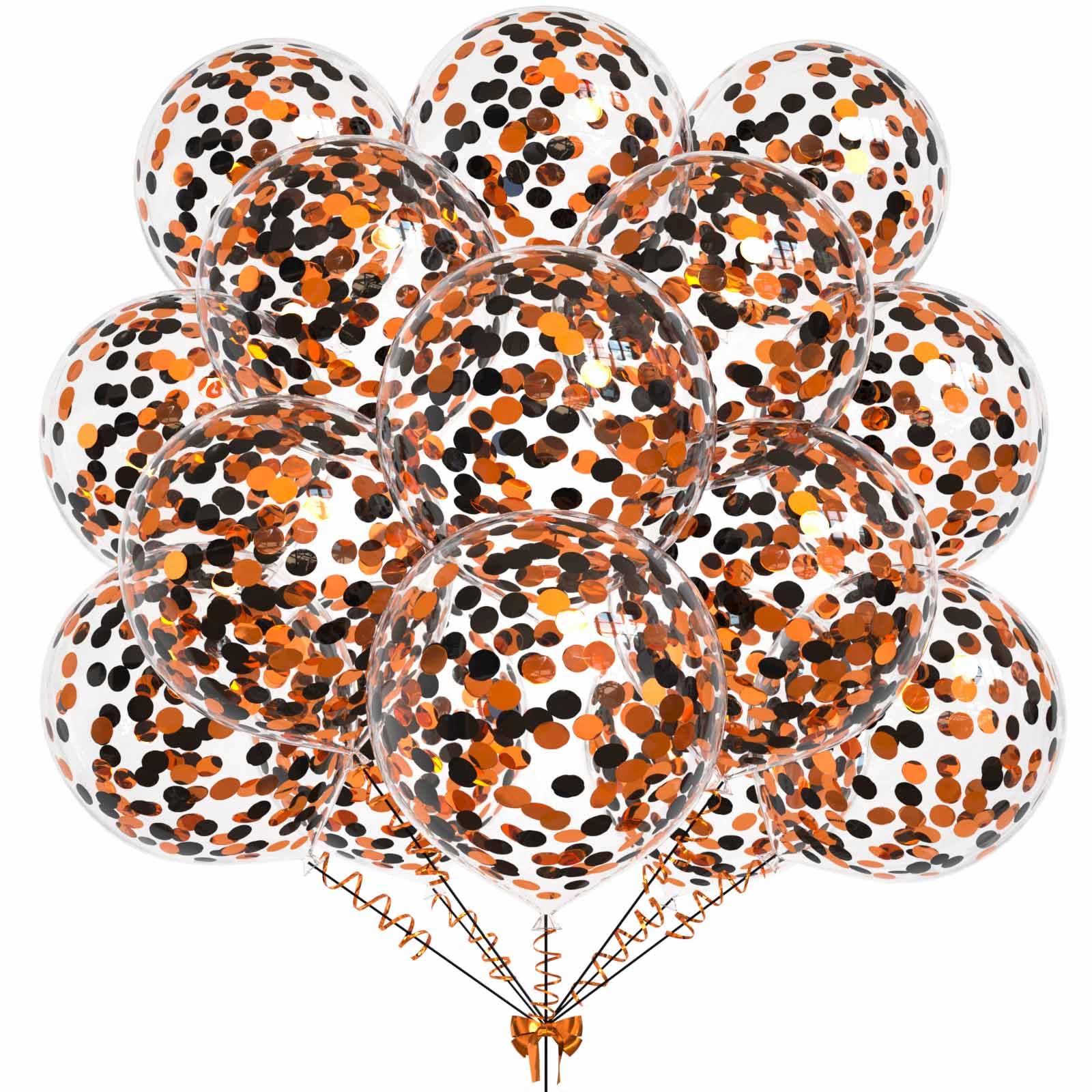50pcs Orange and Black Foil Confetti Balloons,12 inch Latex Balloon with Orange Black Confetti Inside for Halloween Party Decorations