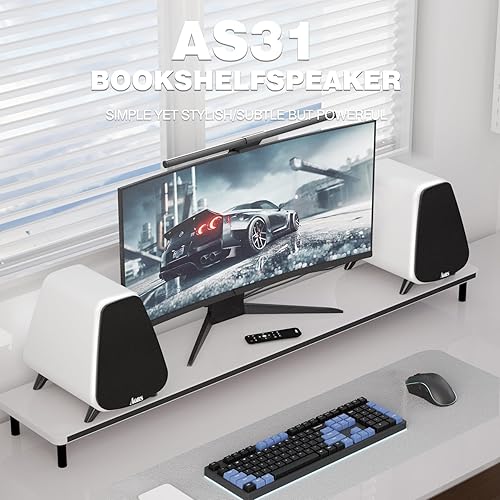Miniatura 2 de AS31 - Altavoces activos para estantería Bluetooth 5.3, 2 vías de escritorio estéreo para PC de 80 W RMS/3 pulgadas de bajos/rango medio/RCA y