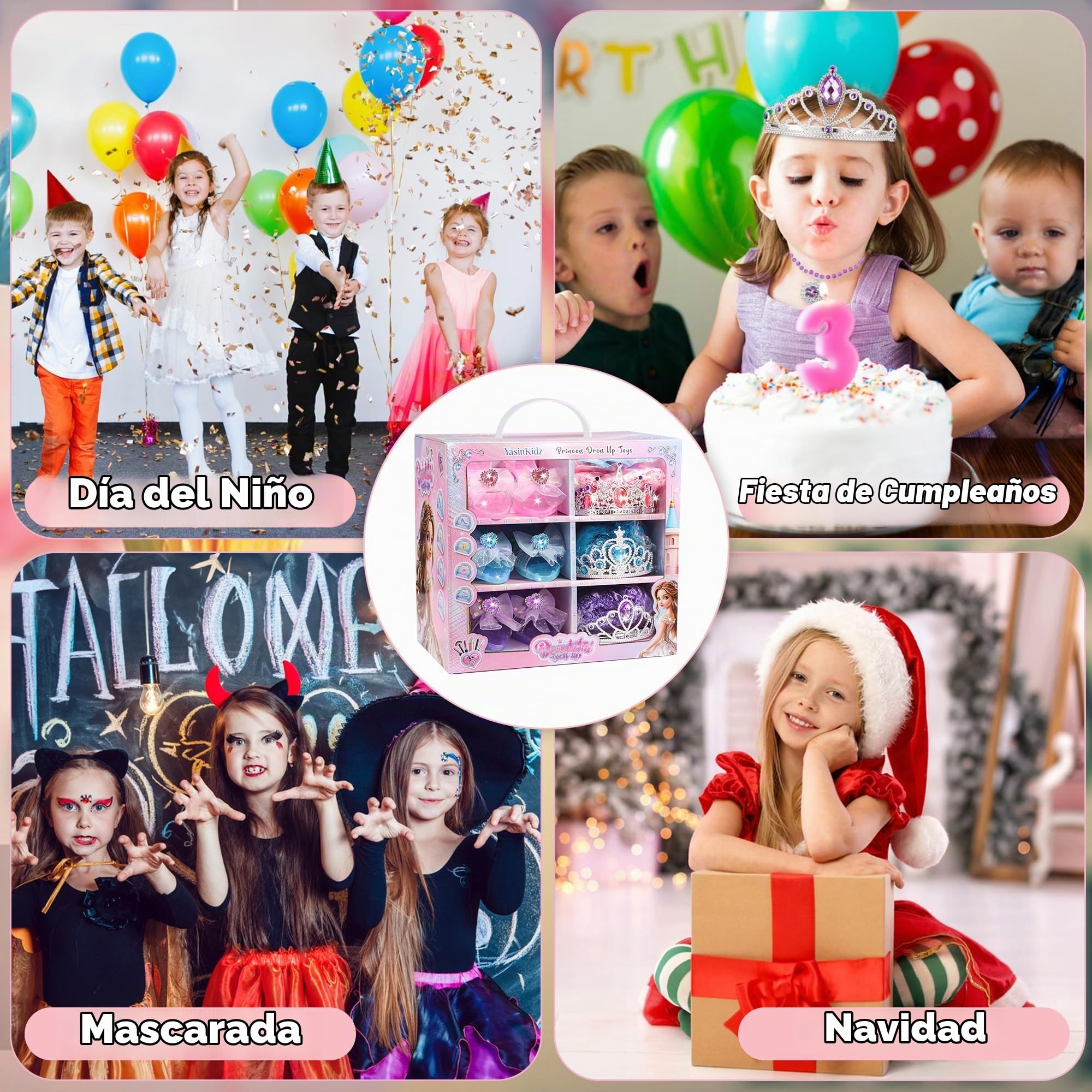 Zapatos Princesa Niñas con Maquillaje, Princesa Juguetes Niña con 3 Pares de Zapatos, 3 Tutu Niña, Corona, Collar, Regalos Niñas para Navidad Cumpleaños para 3 4 5 6 Años