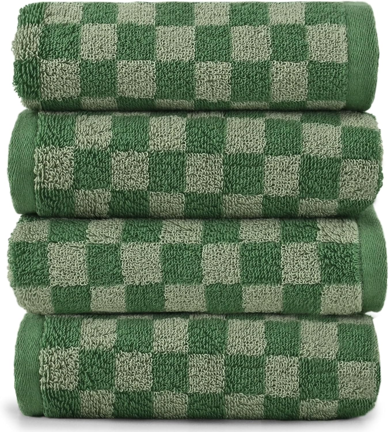 Jacquotha Green Hand Towels Checkered Pattern, Soft and