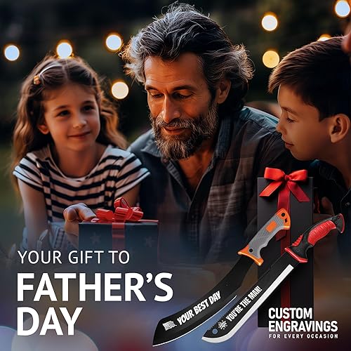Miniatura 2 de Regalo de machete grabado, hoja de sierra afilada o opciones de parang con grabado láser personalizado, mango de goma antideslizante para campistas