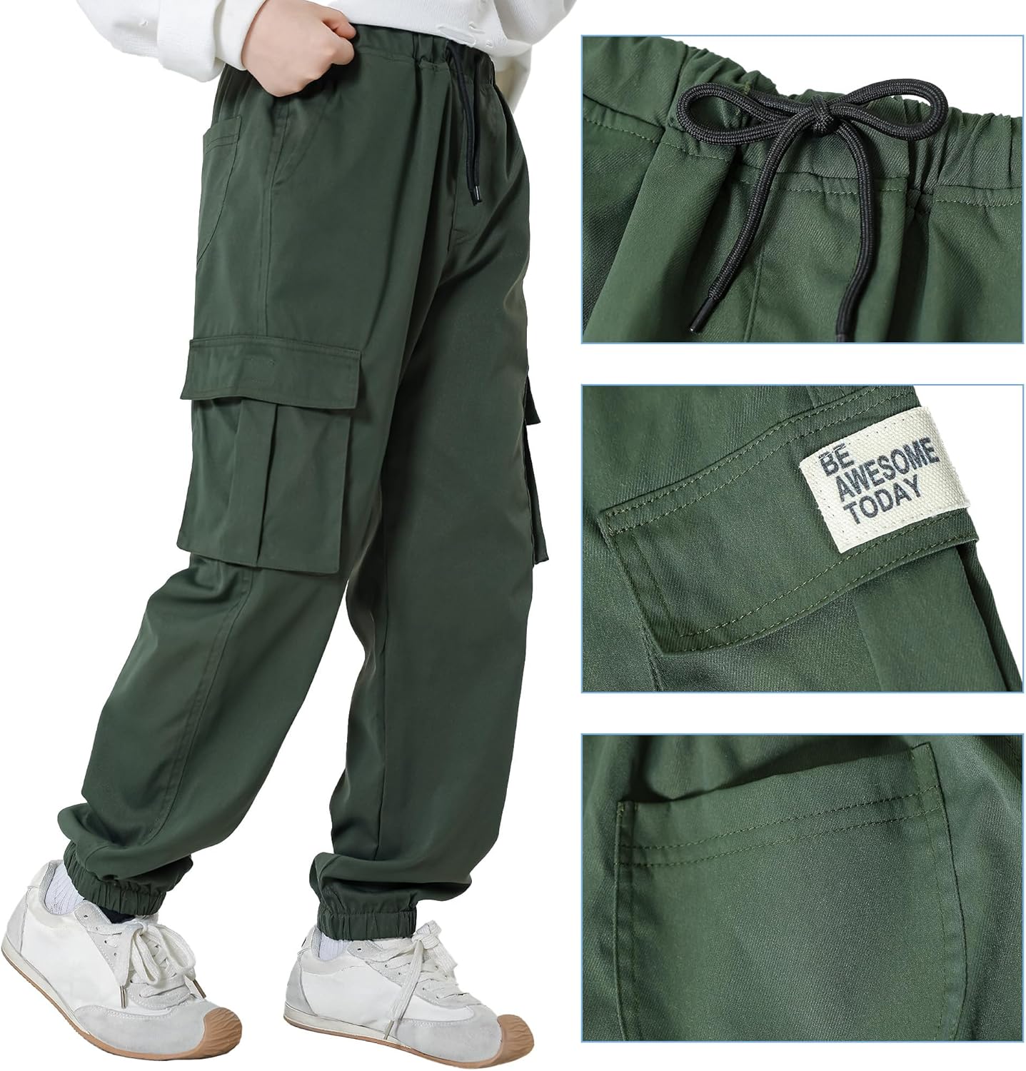 3 Pack Boys Cargo Joggers Pants Elastic Waist Casual Jogging Trousers Bottom for Kids 7-13 Years - Image 7