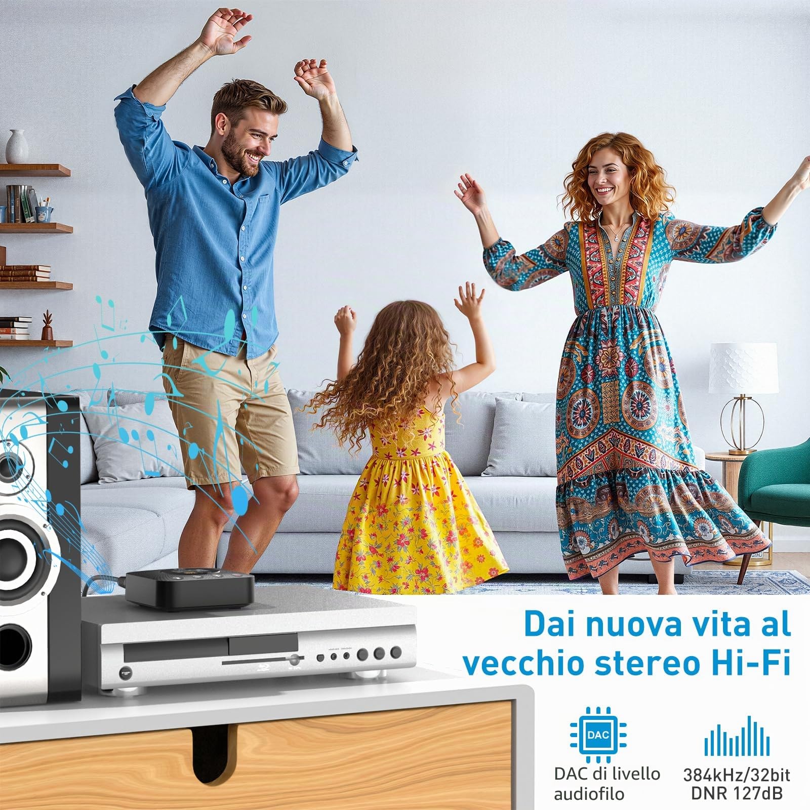 1Mii B06HD+ Ricevitore Bluetooth HiFi, Adattatore Audio Bluetooth 5.3 con DAC Audiophile, LDAC, aptX HD/Bassa Latenza, Controllo Volume, Display OLED per Stereo/Amplificatore, Uscita RCA/OPT/COAX