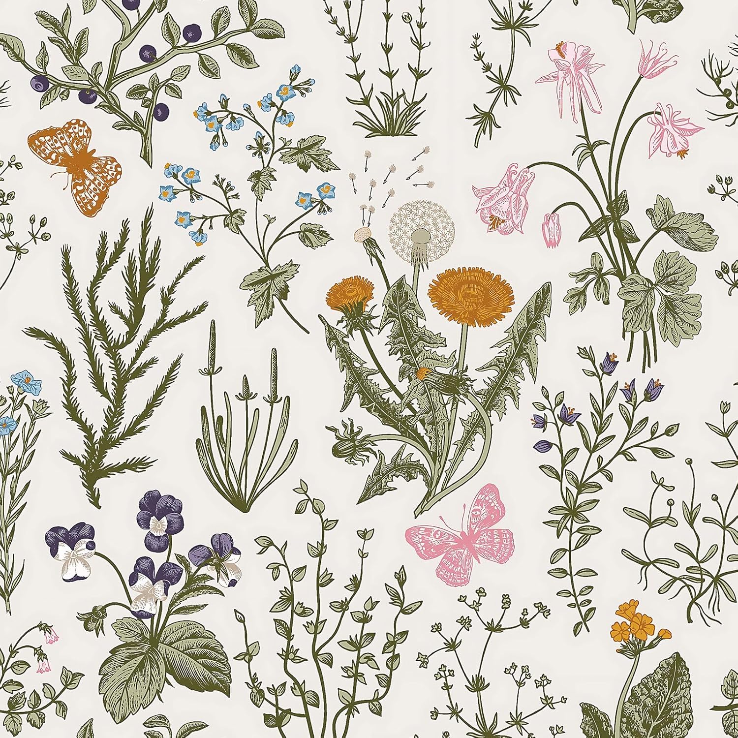 Yomshi 41CM×10M Self Adhesive Wallpaper Floral Butterfly Contact Paper Plant Pattern Waterproof Peel and Stick Decorative Vinyl Wrap for Bedroom Living Room