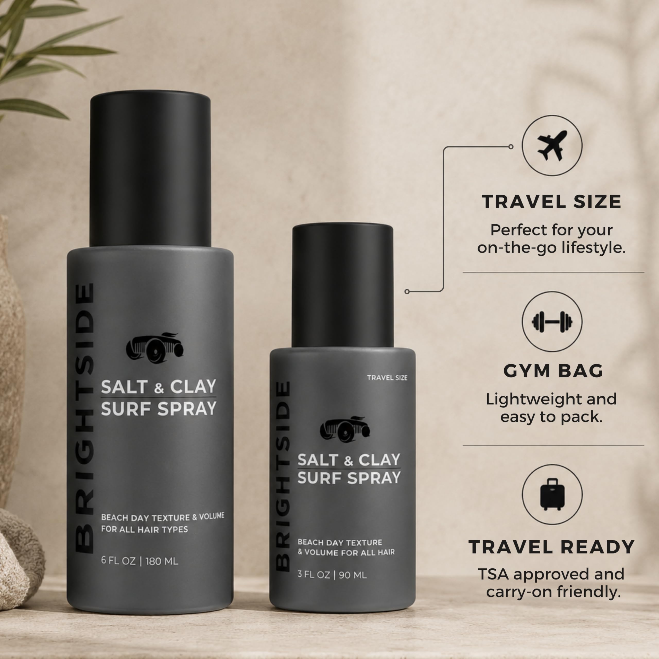 BRIGHTSIDE Salt & Clay Surf Spray Texturier i spray zwiększający objętość, sól i glina, krzemionka oczaru wirginijskiego i zielonej herbaty, do wszystkich rodzajów włosów, 180 ml