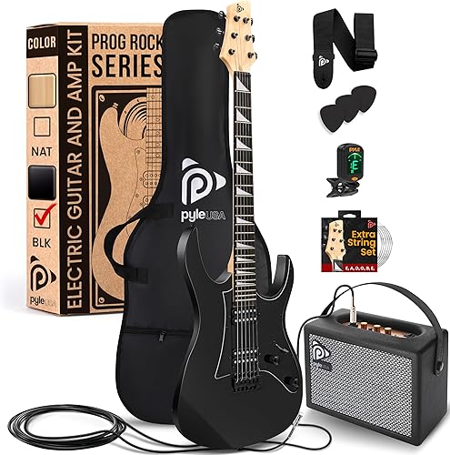 Pyle Prog Rock EG Series - Guitarra eléctrica con kit de amplificador, tamaño completo de 39 pulgadas con pastillas Humbucker duales, cuello de