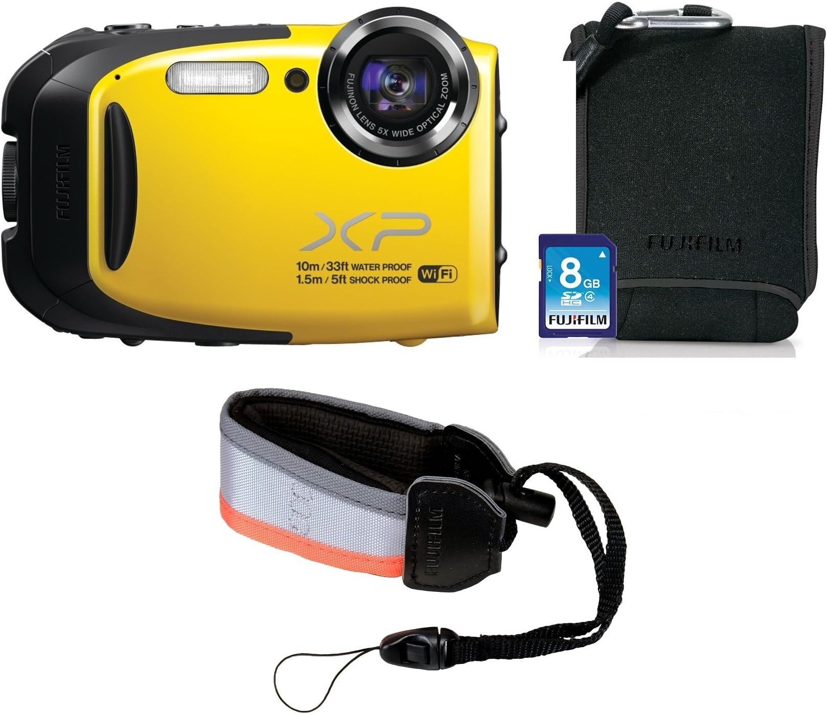 Fujifilm Finepix Xp70 16 Mp 5x Full Hd Wifi Digital Camera with Camera Case, Flat Strap and 8gb Sdhc Card - Yellow