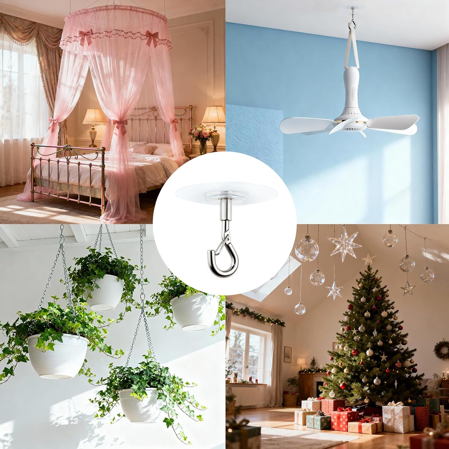 Adhesive Ceiling Hooks, No Drill Multi-Surface Hooks for Wall & Ceiling, Versatile for Wind Chimes, Plant Hangers, String Lights, Christmas Decor, Home Storage, Bathroom Organization, Home Decor,6Pcs image 5