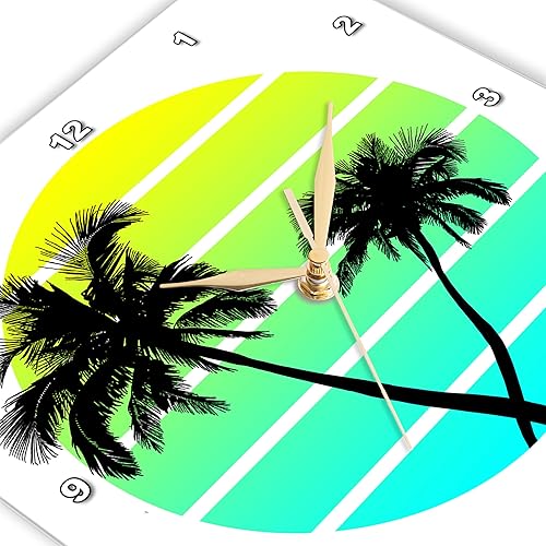Miniatura 4 de 3dRose Wall Clock Silent - 15 inch - A Retro Vintage 80s Style Round Beach Graphic of Palm Trees. - Creative Studios  Islands