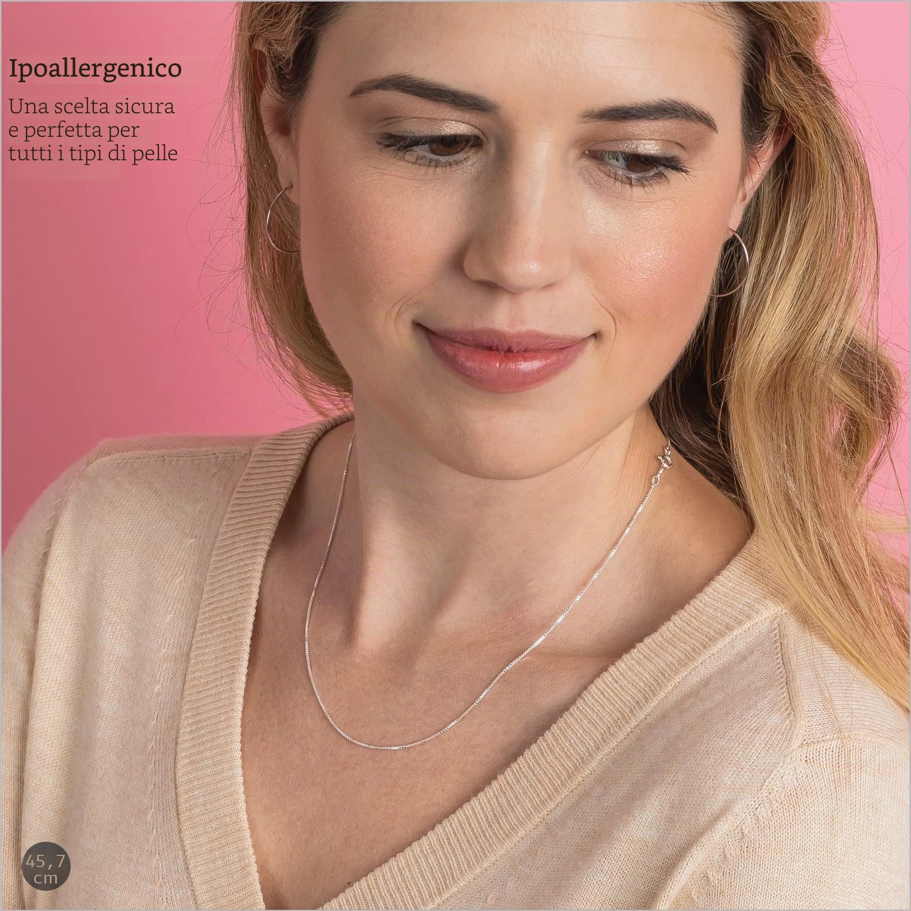 KEZEF Collana in argento sterling - Catena a scatola da 1 mm - Ipoallergenica e resistente all'appannamento - Design classico, vestibilità comoda - 12"- 40"