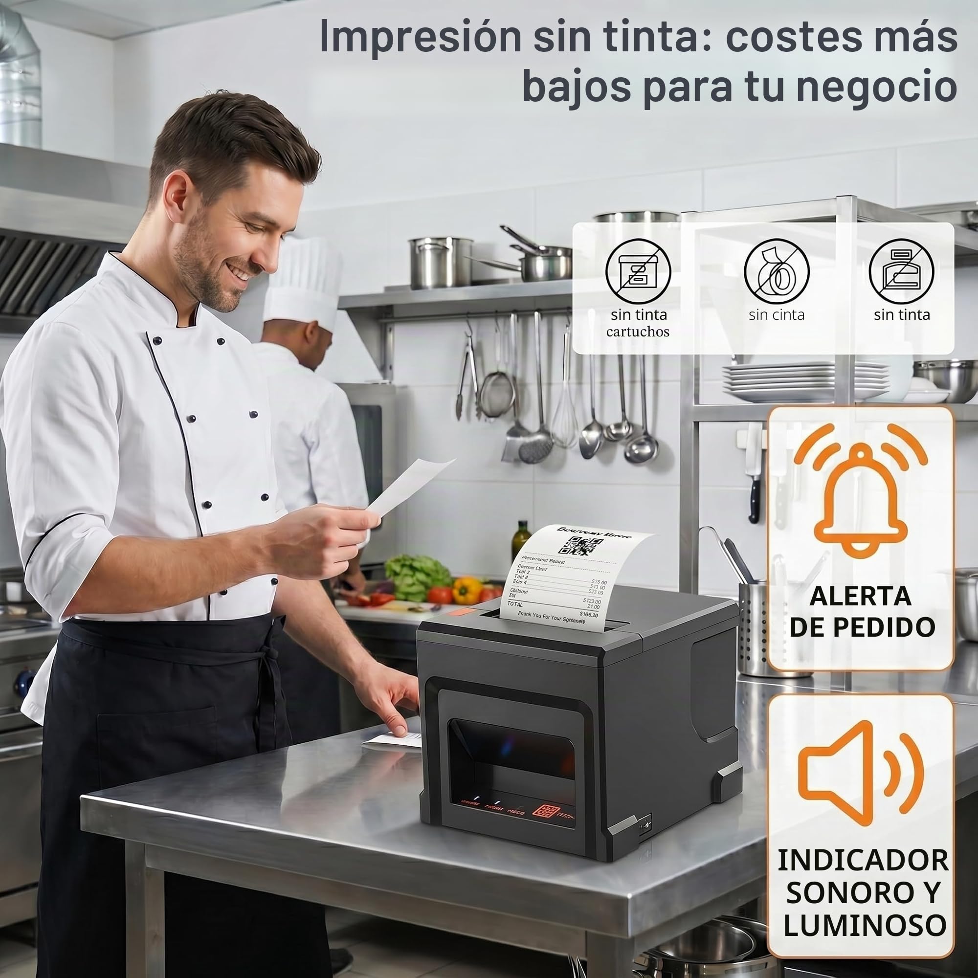 Impresora POS 80mm con 5 Rollos de Papel y Bluetooth para PC - Autocortador, USB/LAN, 300mm/s - para Restaurante, Bar, Tienda