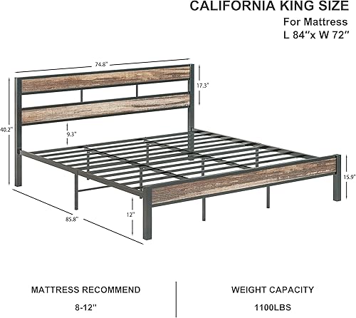 Miniatura 2 de LIKIMIO Marcos de cama California King fácil de montar sin ruido no necesita somier marcos de soporte de metal fuerte y pesados tamaño California