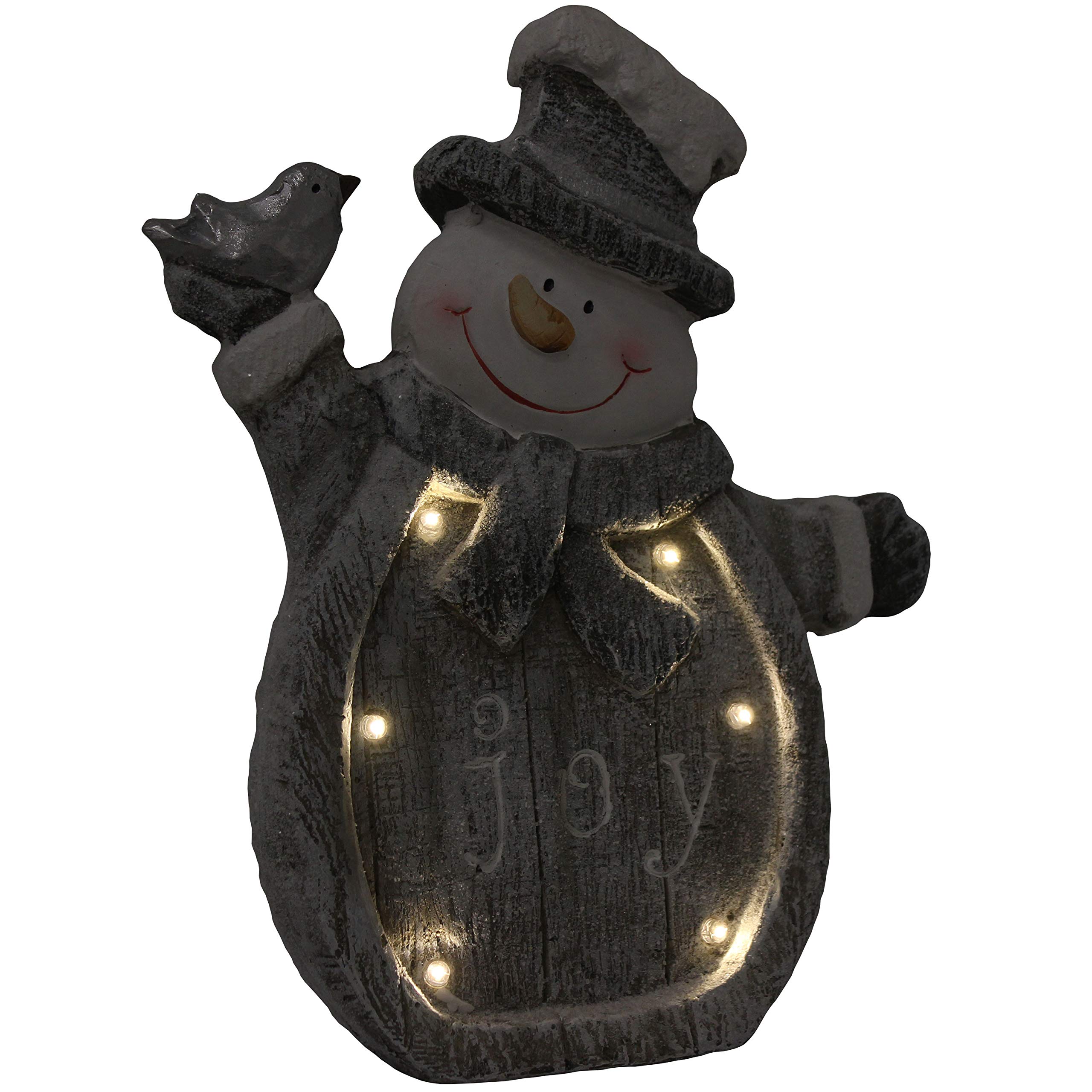 Sunnydaze Joyful Snowman Indoor Christmas Decoration with LED Lights - Holiday Winter Lighted Statue Figurine for Table, Fireplace Mantel and Shelf - Battery Operated Pre-Lit Accent - 15-Inch