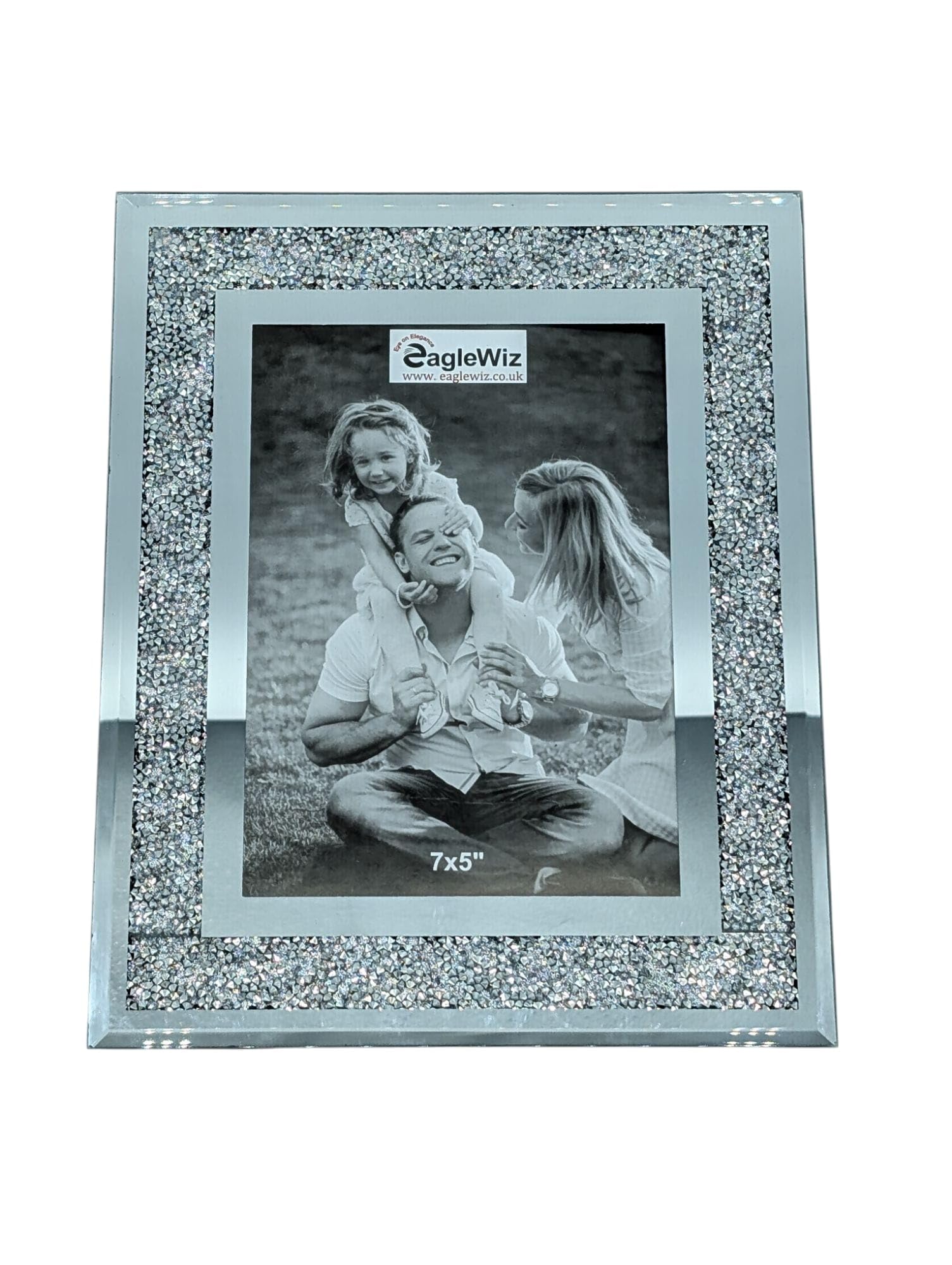 Eye On Elegance Eaglewiz Silver Eaglewiz Crushed Jewel Mirror Glass Photo Frame - Elegant Crystal Picture Frame For Photos And Art Room Decor Size 7" X 5" (18Cm X 13Cm)