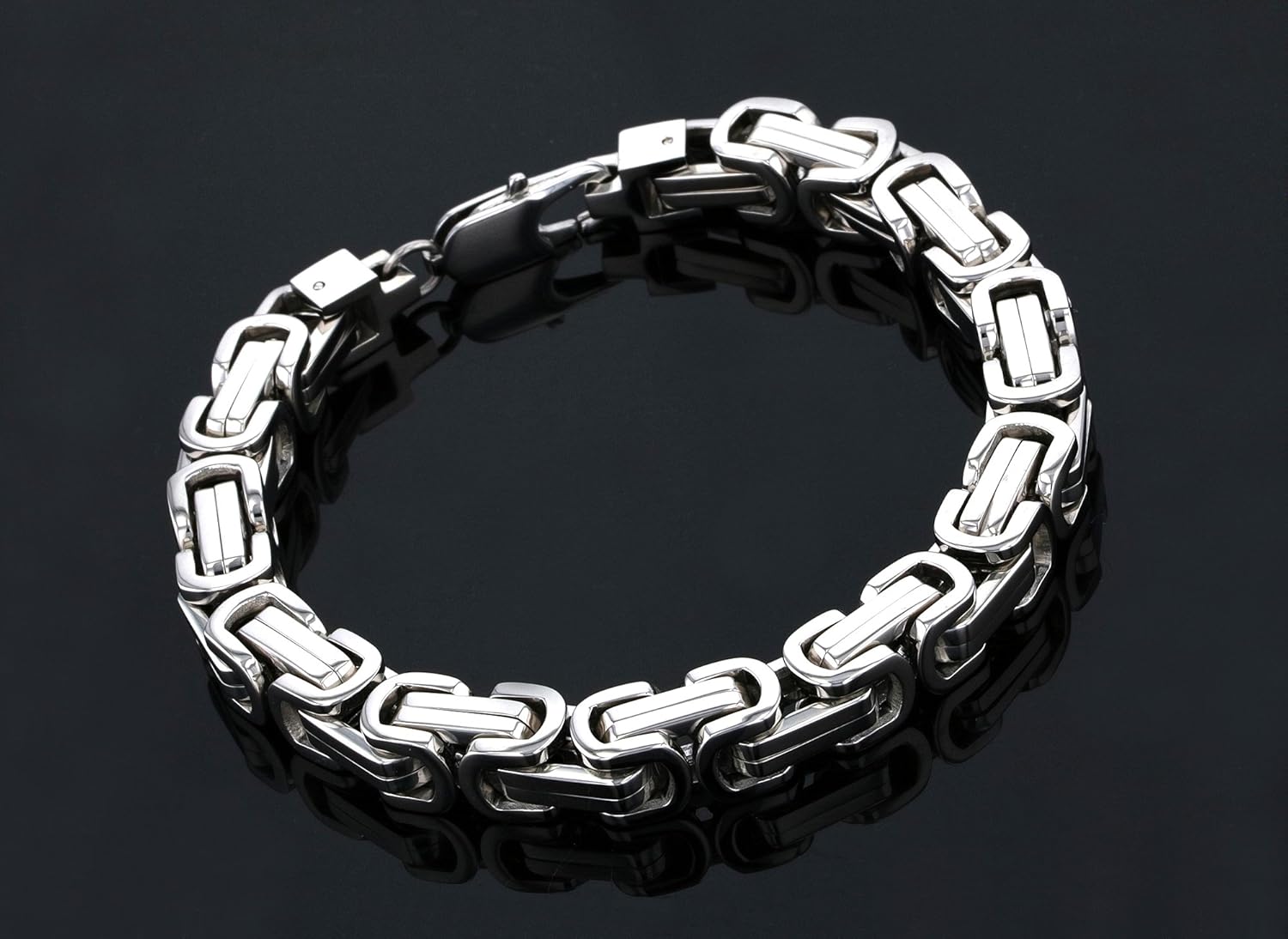 Men's 8.5" Stainless Steel Square Byzantine Bracelet - Intricate Design, Secure Lobster Claw, Timeless Appeal - Image 5