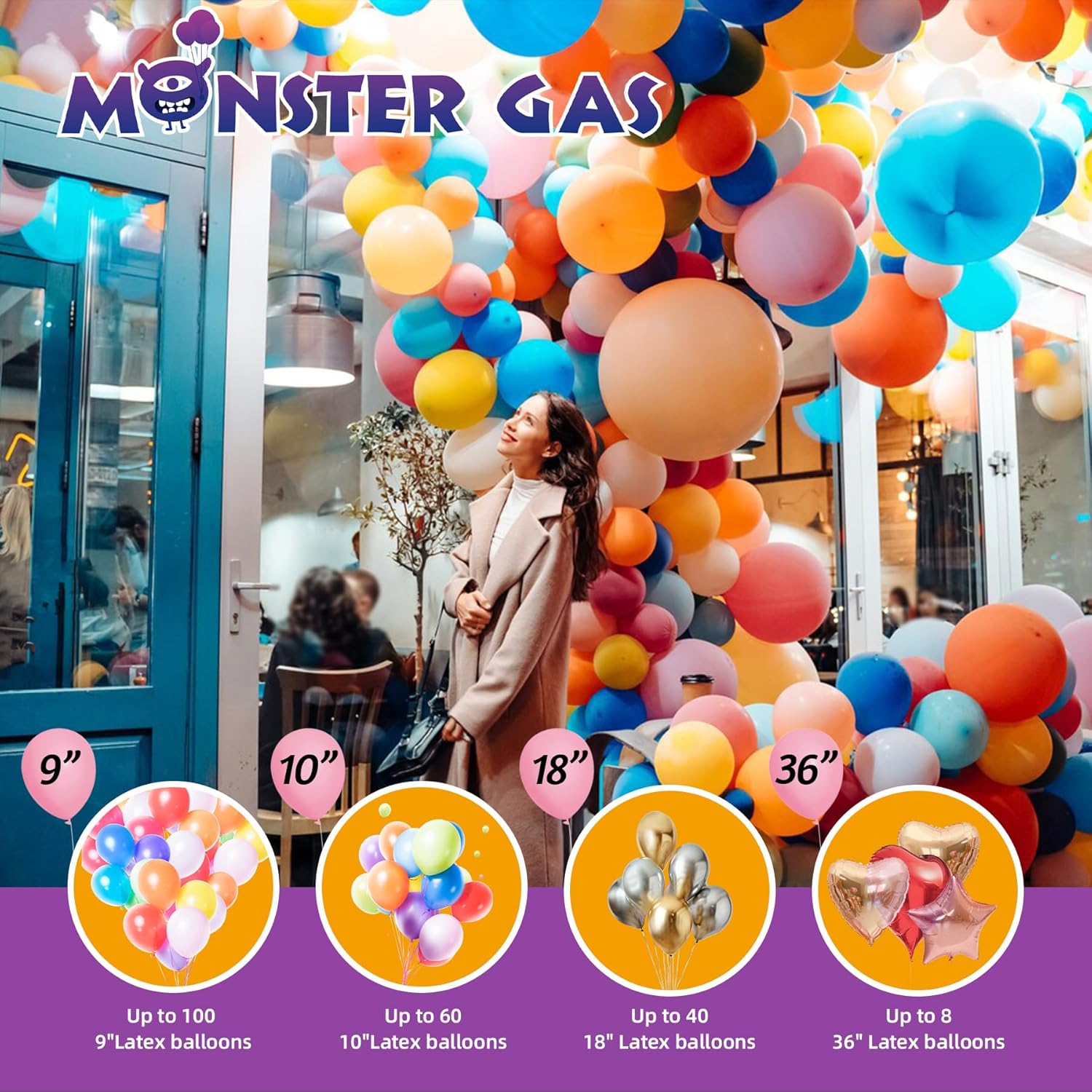 Monster Gas 22L Helium Tank For Balloons At Home, Balloon Helium Tank Up To 100 Latex Balloons, Small Helium Tanks