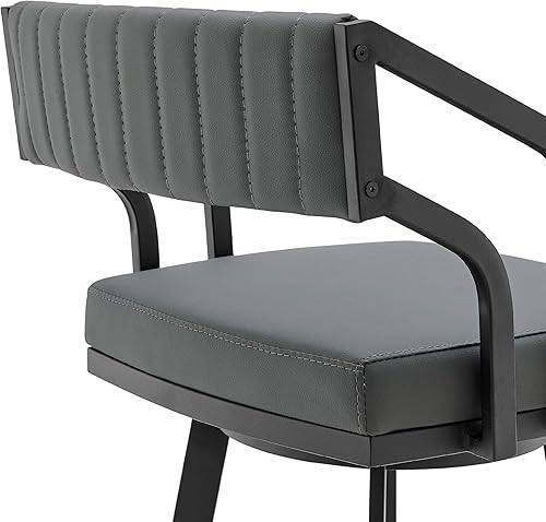 Vista 53 de Armen Living Prinz Taburete giratorio de 26 pulgadas de altura de mostrador en piel sintética negra y acabado de acero inoxidable cepillado