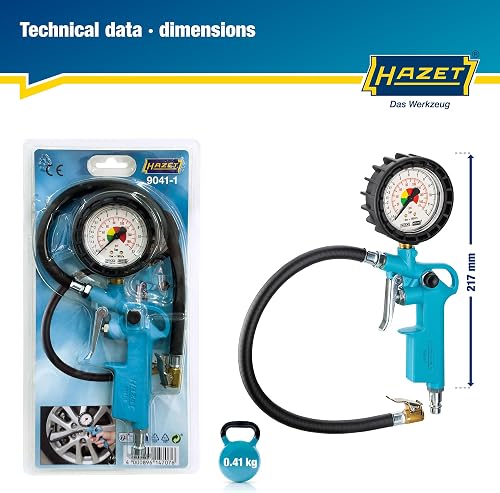 HAZET tire pressure gauge 9041G-1 I Calibrated, readable, pressure gauge measuring range: 0-145 psi, hose length: 100cm/39.37 inches, diameter: 3.15 inches | For car, etc. - 7