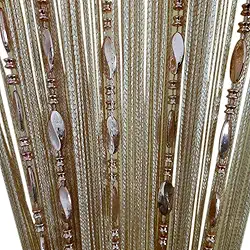 ZiDeTang Cortina divisória de sala de estar com franja e franja com contas de botão (99,8 cm x 199,4 cm, champanhe)