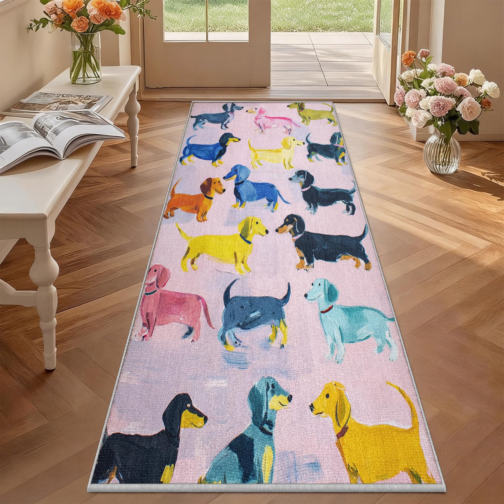 Tapis de couloir Teckel coloré pour égayer votre cuisine et votre entrée