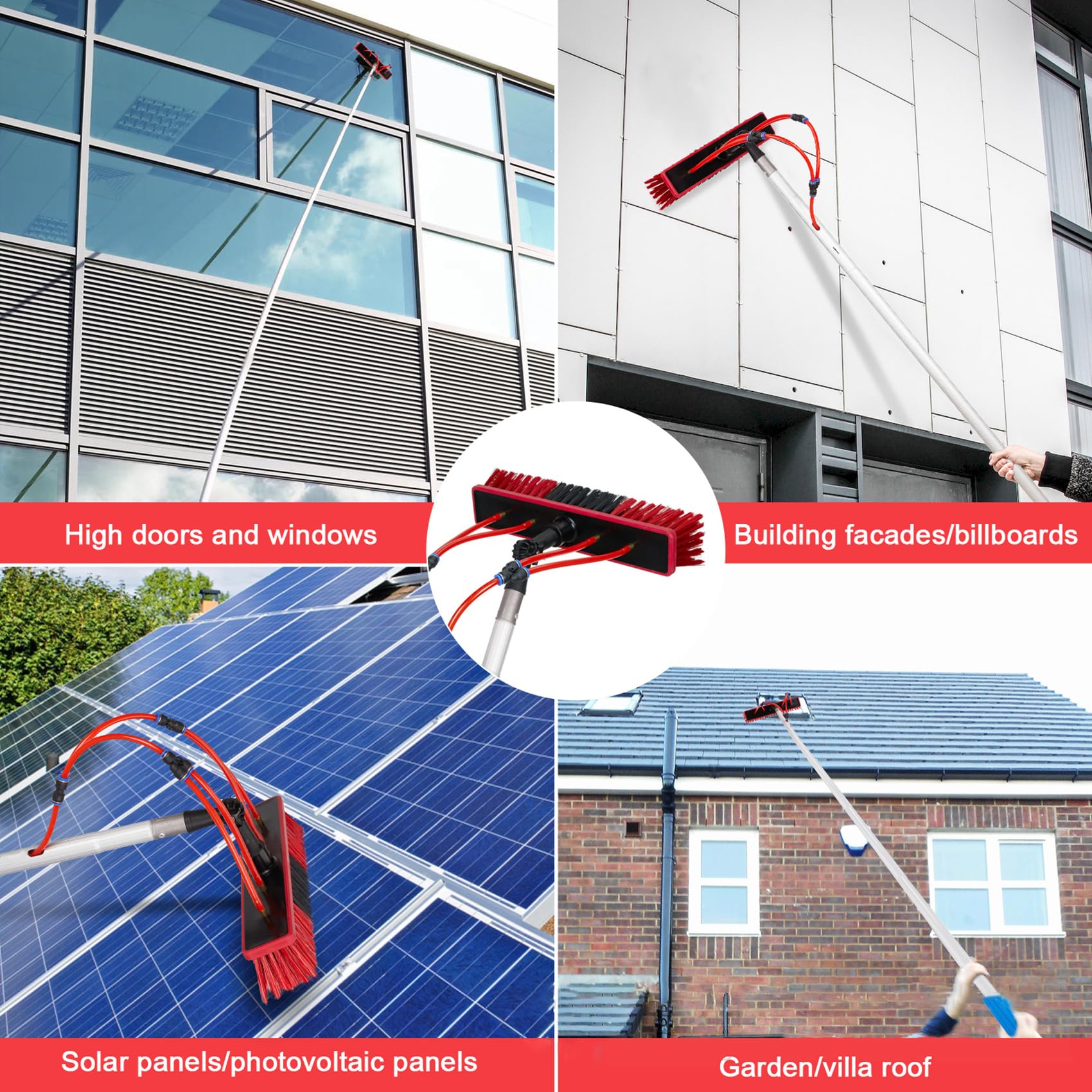 Barra de limpieza de ventanas extensible (3-12 m) – Limpiador multiusos de paneles solares y techos con cepillo de 35 cm para ventanas, terrazas y zonas de difícil acceso