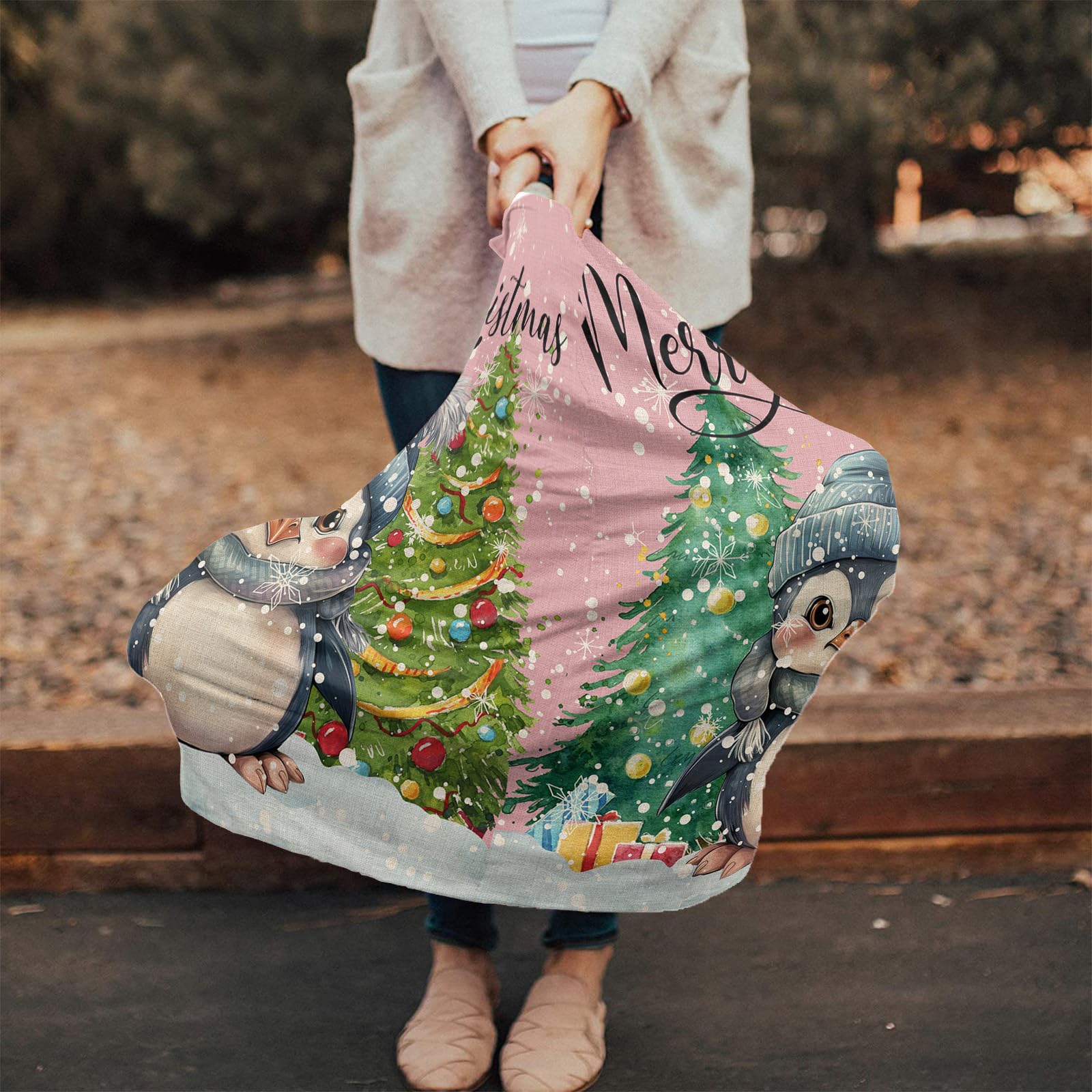 Nursing Cover for Breastfeeding Scarf, Christmas Xmas Tree Grey Baby Car Covers Super Soft Multi Use for Canopy Shopping Cart Cover Blanket Stroller Cover