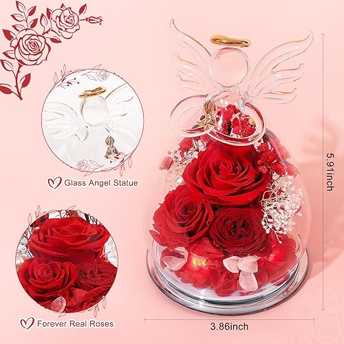 Miniatura 2 de Regalos para el día de San Valentín para ella, rosa preservada para mujer, flores frescas para siempre en decoración de vidrio, figuras de ángel,