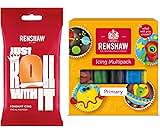 Renshaw Tiger Orange Just Roll With It Fondant Icing, 250 g & Primary Colours Fondant Icing Multipack, 5 x 100 g Bundle