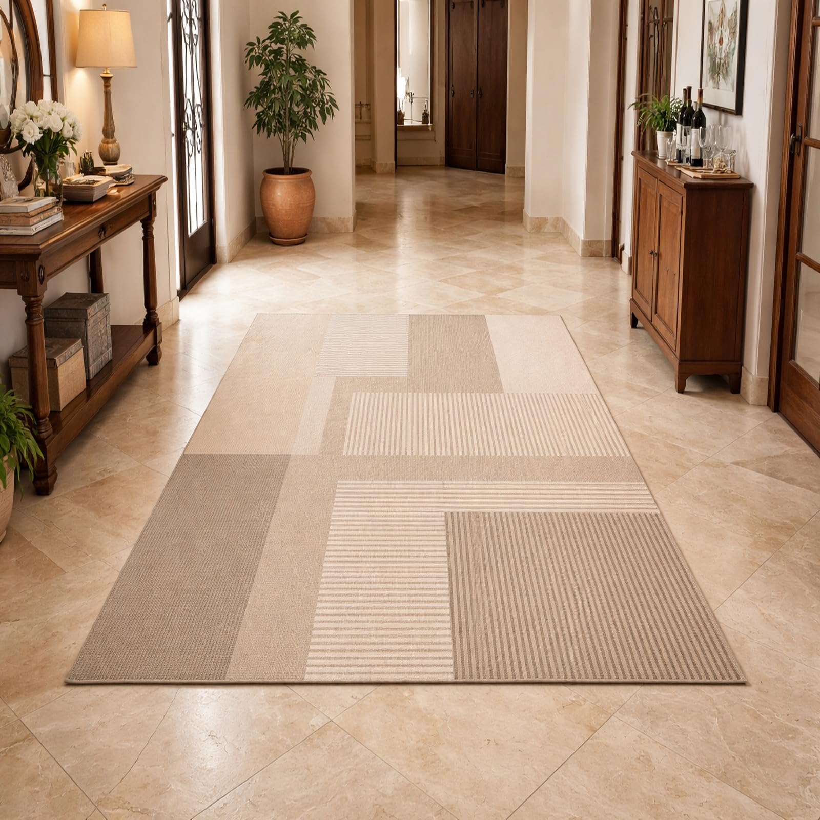 Alfombras de pelo corto Rururug modernas y abstractas en color beige para sala de estar 100x160cm