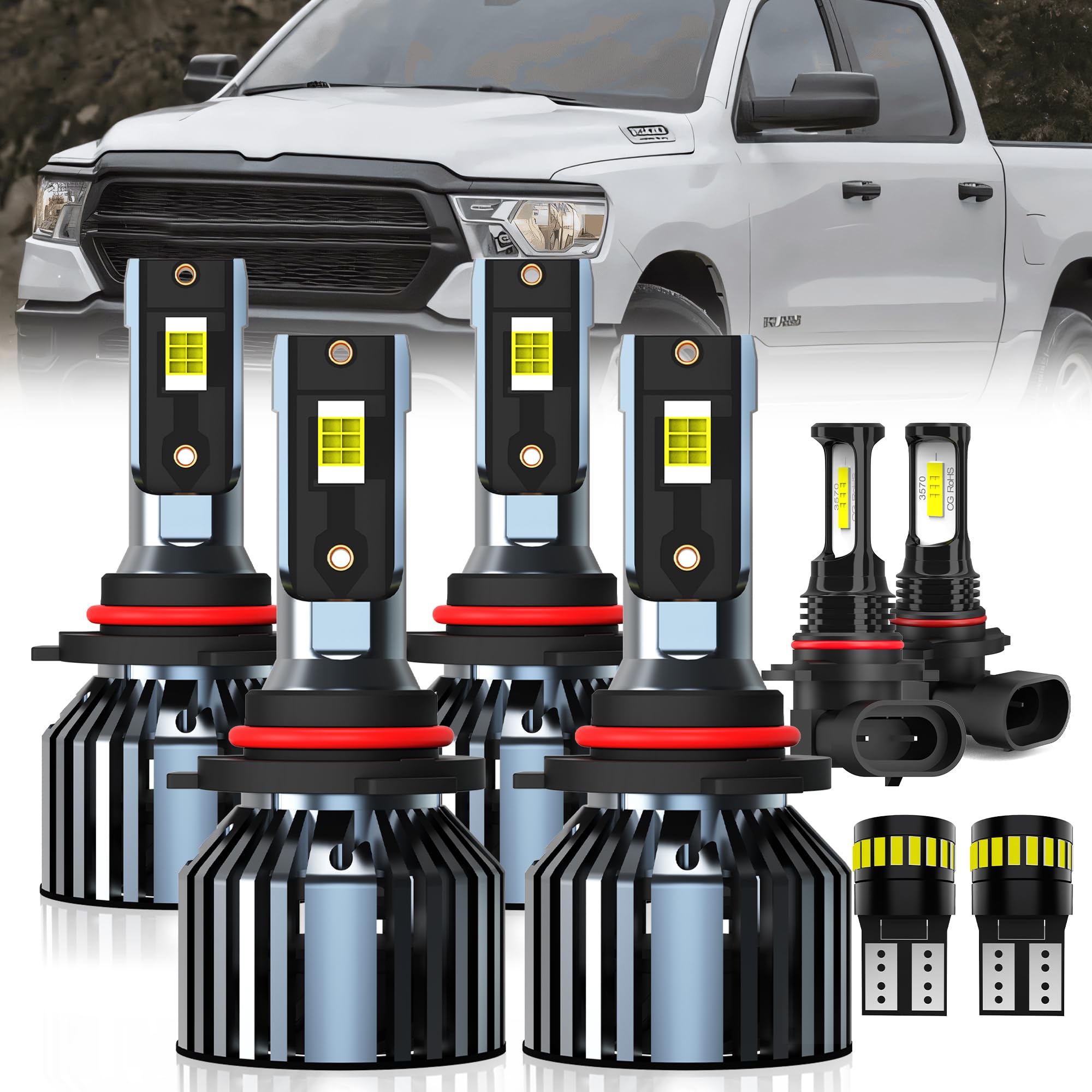 Photo 1 of AMXTOBUB For 2016-2018 Dodge Ram with projector 1500 2500 3500 light Bulbs, 9005 High Beam 9005 Low Beam 9145 Fog Light License Plate Lights Combo, 8PCS