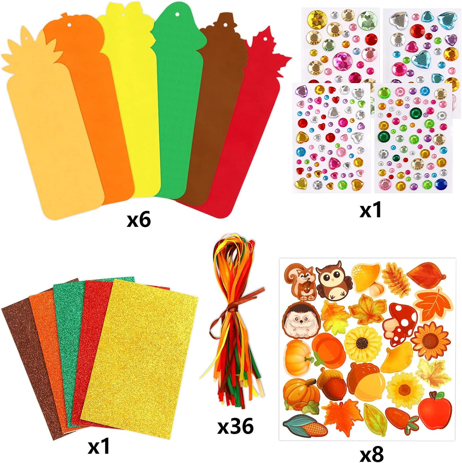 Fancy Land Fall Bookmark Craft Kits Thanksgiving Foam Crafts for Kids 36Set | Leaf Foam Stickers, Autumn Classroom Activities, DIY Leaf Bookmarks, Reading Rewards, Thanksgiving Party Favors Supplies