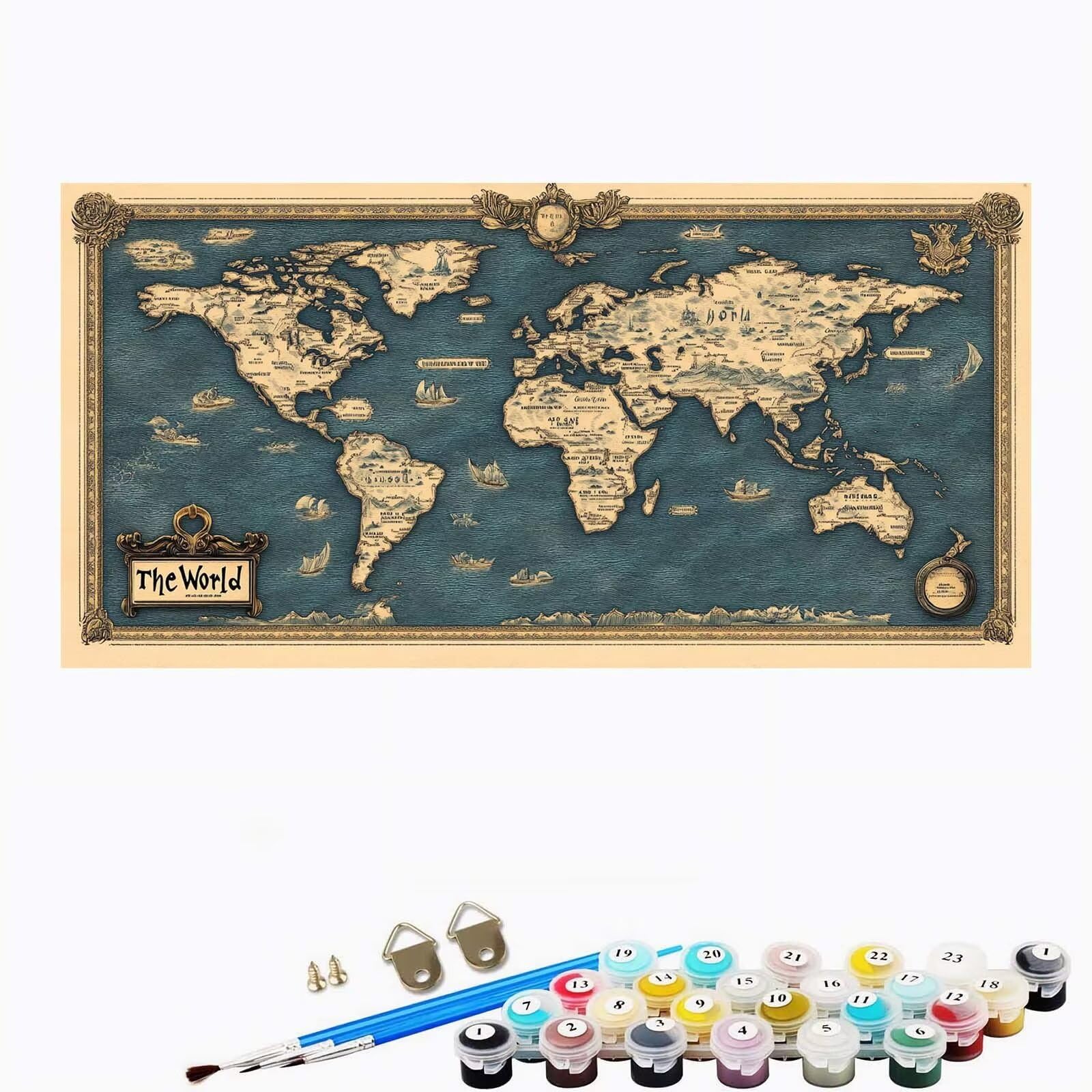 Malarstwo Numery Mapa Świata Dorosłych, XXL Retro Malarstwo Numerowe, Duże Zestawy do Malowania Numerami Bezramowe, Kreatywne Hobby Malarstwo Akrylowe, Malowanie według numerów dla kobiet Prezenty