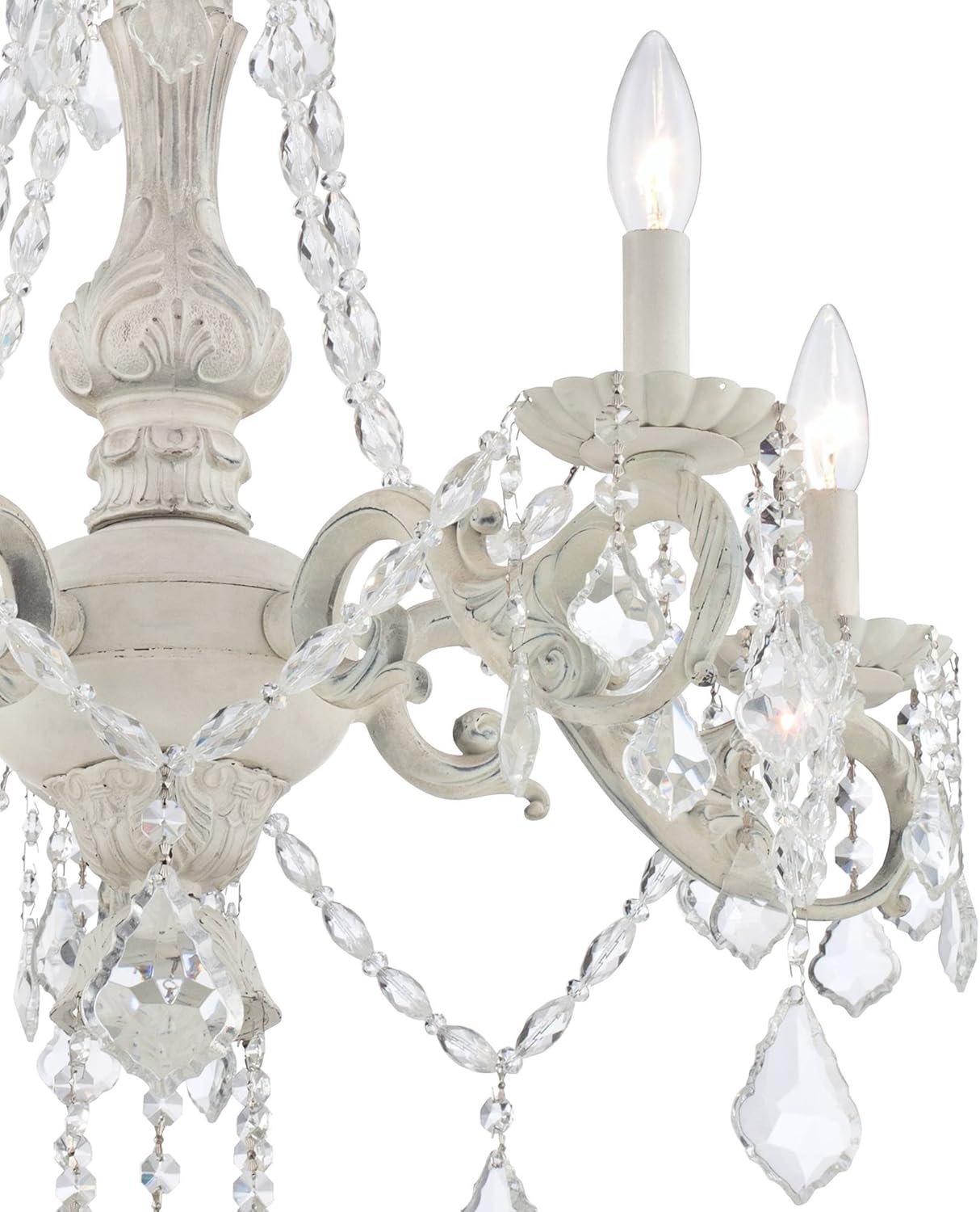 Kathy Ireland Chateau de Conde Antique Rubbed White Chandelier Lighting 26" Wide French Clear Crystal 5-Light Fixture for Dining Room House Foyer Entryway Kitchen Bedroom Living High Ceilings
