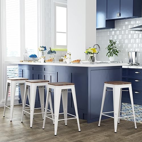 Miniatura 10 de Yongqiang Taburetes de bar de metal de 30 pulgadas, juego de 4 taburetes industriales apilables de altura de barra, taburetes de cocina altos sin