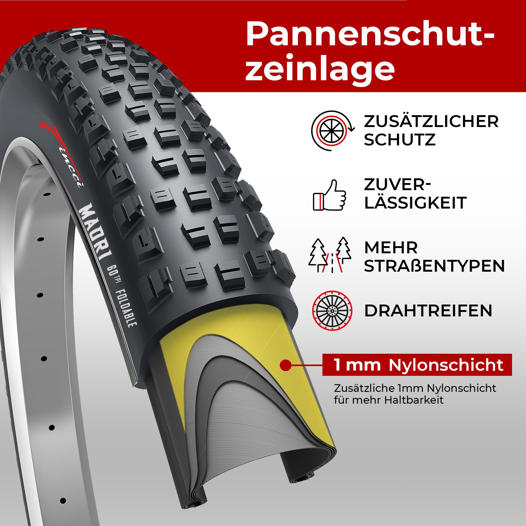 Fincci Mtb reifen 29 zoll - Paar Fahrradreifen Anti-Punktur 29 x 2.25 Zoll 57-622, Gravel Fahrrad Mantel 29 mit pannenschutz 1 mm für Rennrad, Mountainbike,E Bike, Hybrid Fahrrad - FaltReifen 2er Pack