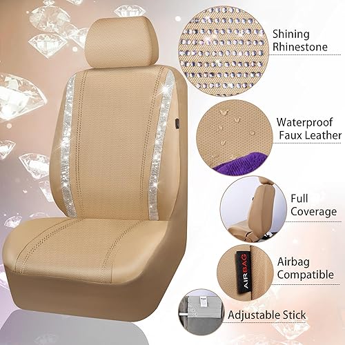 Miniatura 3 de CAR PASS - Juego de fundas de asiento para auto, cuero sintético impermeable con diamantes de imitación brillantes, para interior, universal, tiras