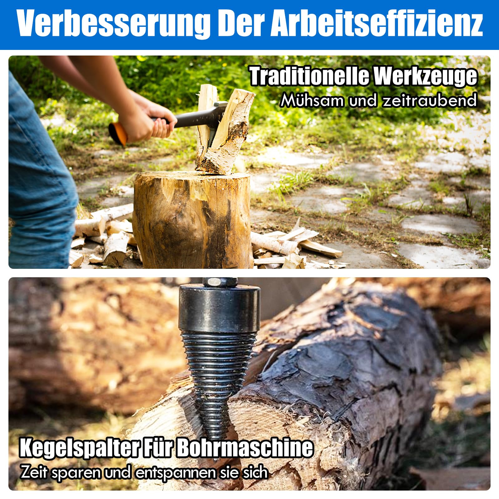 Punta Spaccalegna Per Trapano - Cono Da 42mm Con 3 Attacchi Per Legna Da Ardere