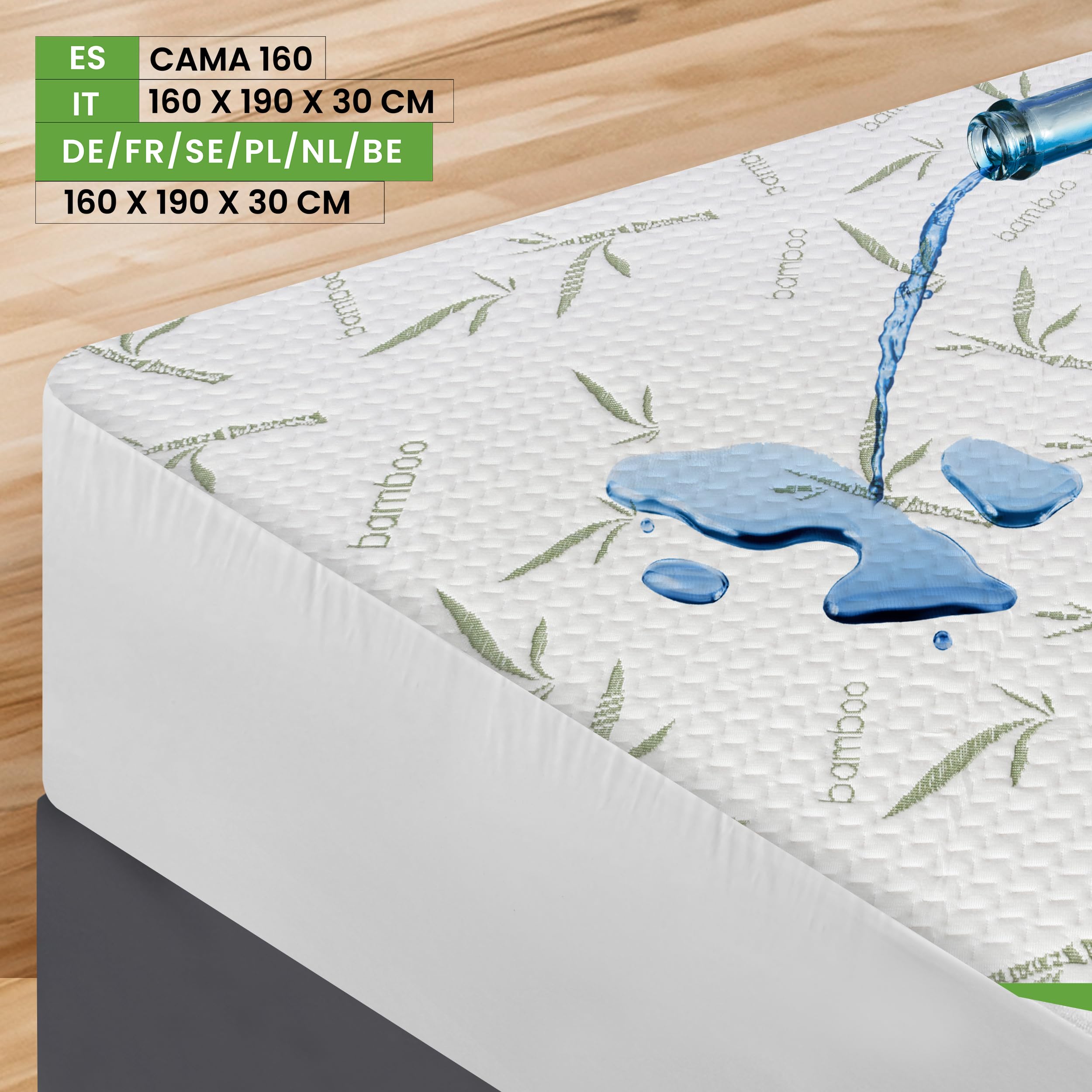 Utopia Bedding Coprimaterasso Matrimoniale Impermeabile 160 x 190 x 30 cm, Certificato OEKO-TEX, Proteggi Materasso, Traspirante, Lavabile, Stile Montato Tutto Intorno Elastico