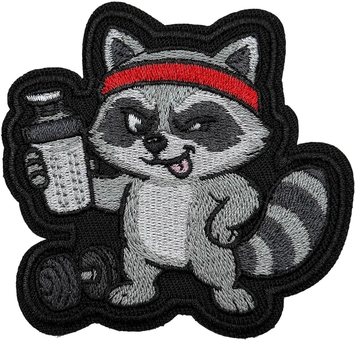 Workout Raccoon Protein Shake Gym Funny Patch, Military Embroidered Hook and Loop Tactical Patch Morale Patches for Molle Vest, Bag, Backpack, Jackets, Hat, Clothing, DIY Applique Accessories