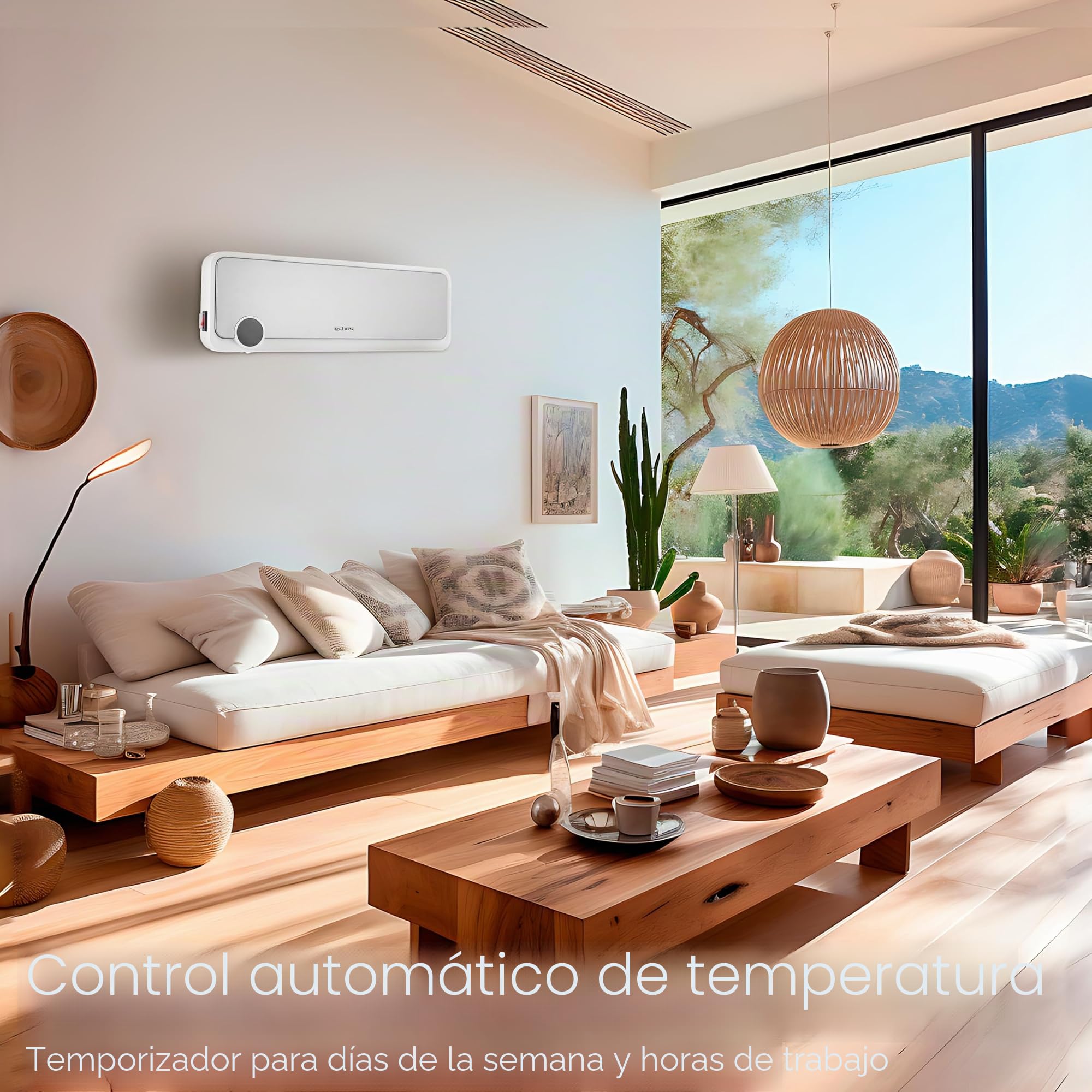 Echos Calefactor de pared | temporizador de 12 h | 2000 W | ahorro de energía | mando a distancia | elemento calefactor de cerámica | mini calefactor | 2 niveles de potencia | calentador rápido |