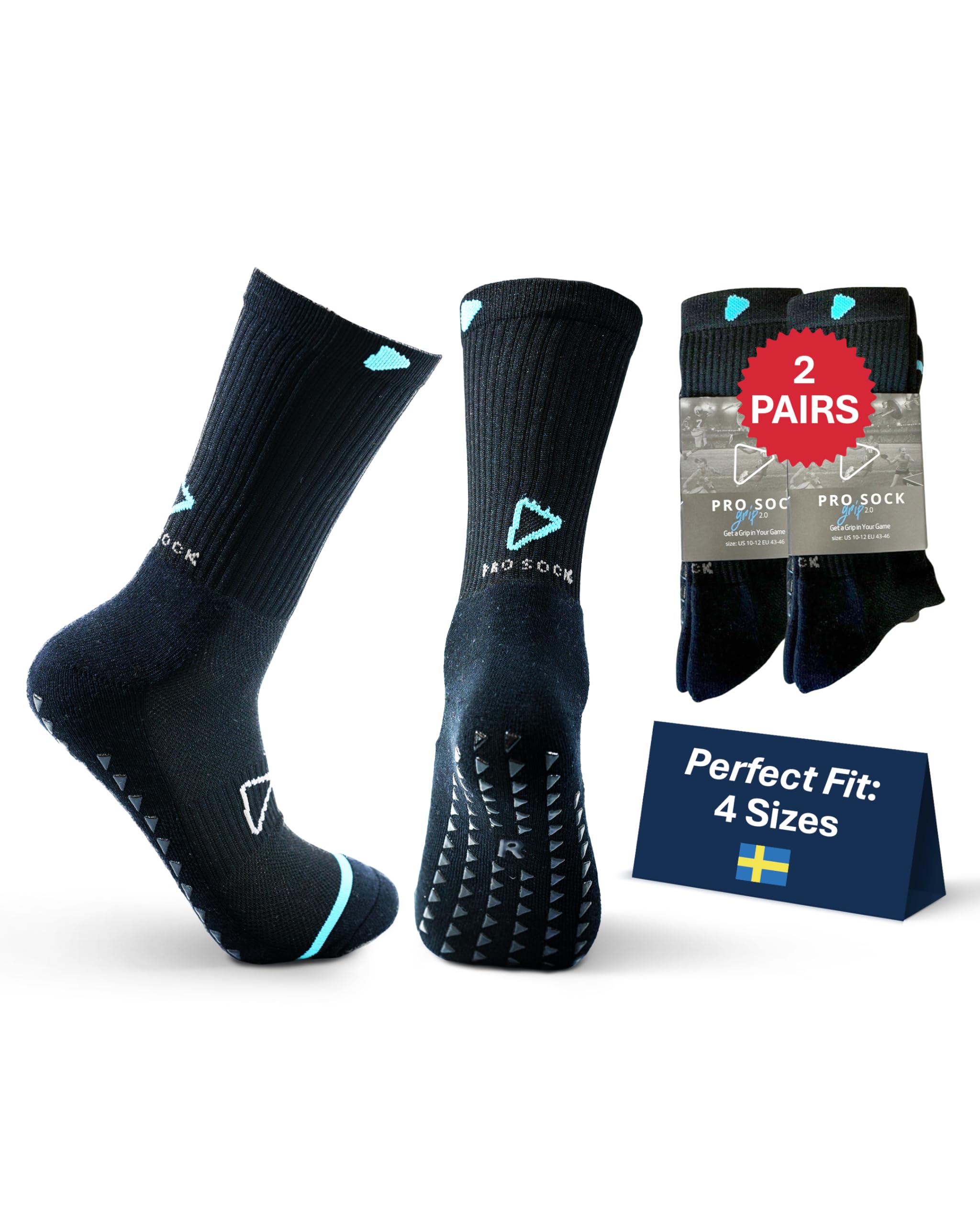 Premium Soccer Grip Socks Men, Women and Youth, 2 Pairs Non-Slip Grip Socks Soccer - in 4 Sizes for a Perfect Fit