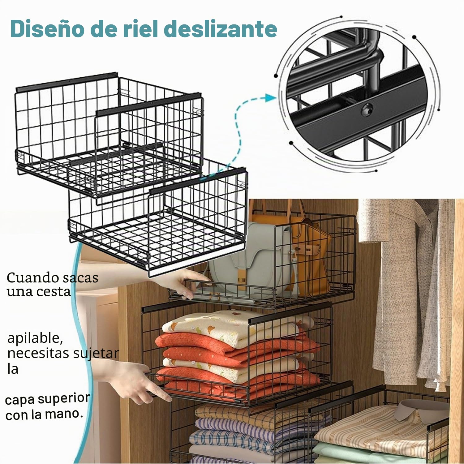6 Piezas Cajones Extraibles para Armarios，Organizador Armario Ropa，Organizador de Estante Apilable para Armario, Estante de Cajón, Contenedor de Almacenamiento para Armario