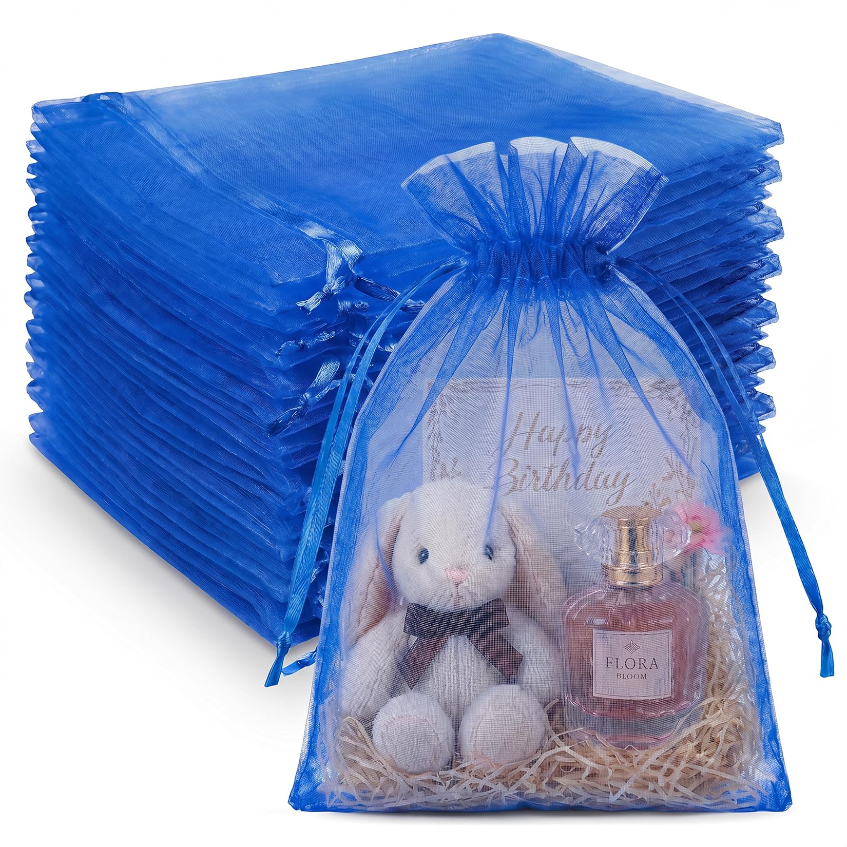 Crweety 50Pcs Large Organza Bags 8x12,Royal Blue Small Gift Bags Drawstring