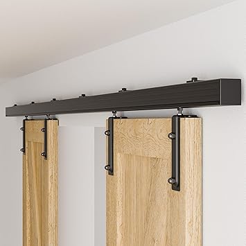 10FT/120 Box Rail Sliding Barn Door Hardware Kit Aluminium Alloy Wall Mount, Smooth and Heavy Duty for Double Door NO Door Panel