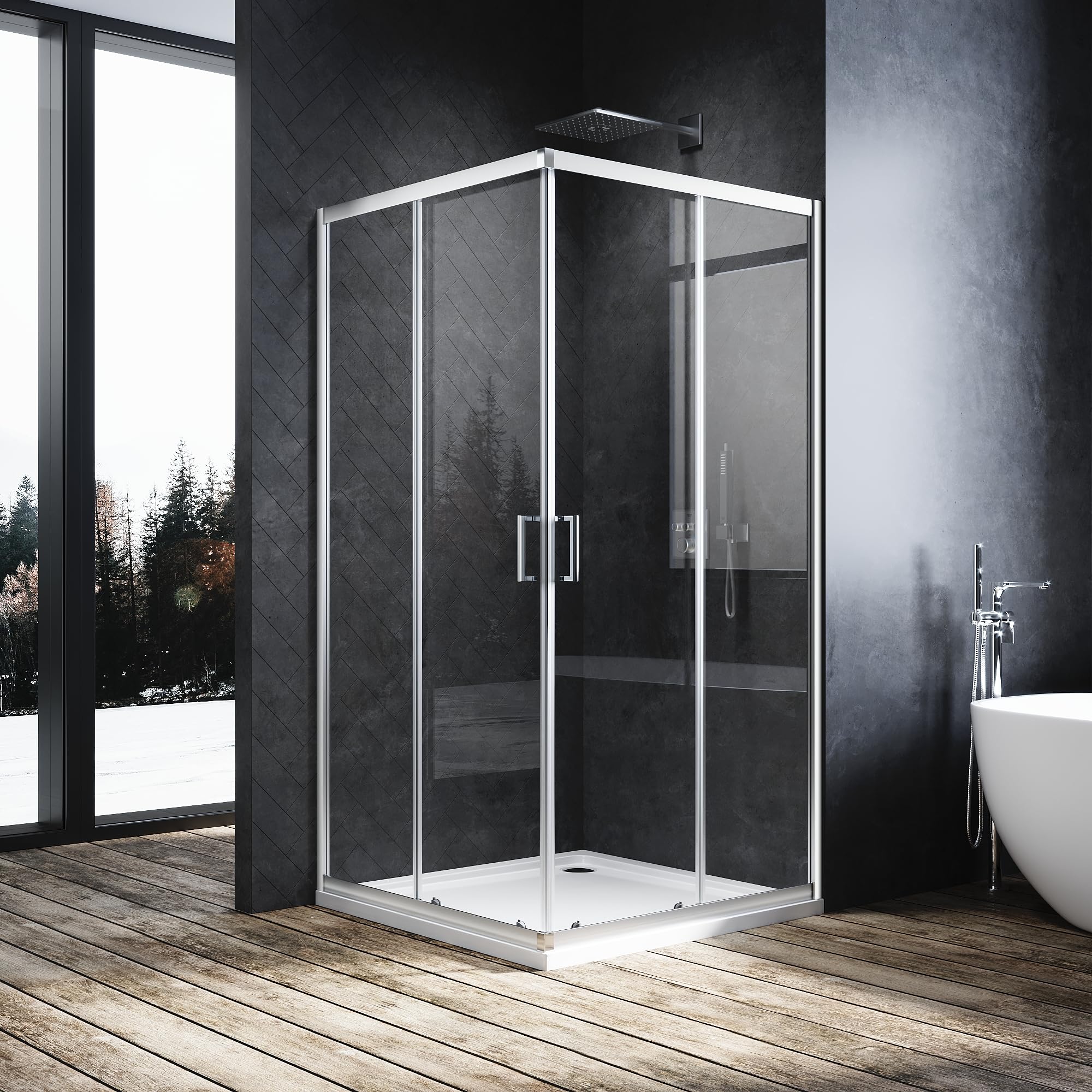 ELEGANT 900 x 900 mm Sliding Corner Entry Shower Enclosure 6mm Toughened Glass Bathroom Smooth Screen Panel Reversible Shower Cubicle