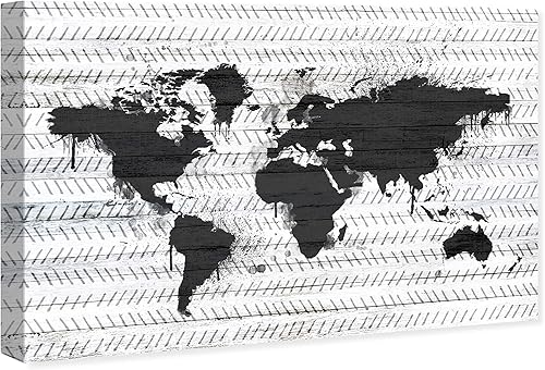 Miniatura 2 de The Oliver Gal Artist Co. Maps - Lienzo decorativo para pared, diseño de Mapamundi Boho, decoración del hogar, 15 x 10 pulgadas, negro, blanco