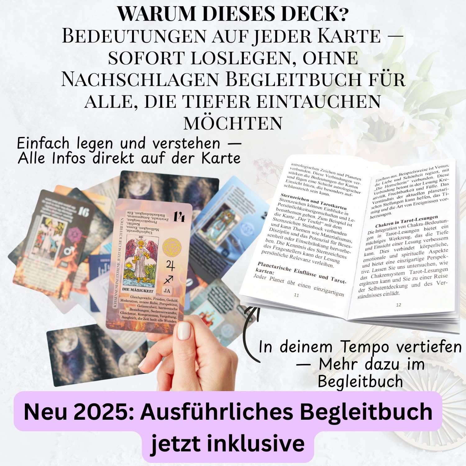 Witchy Cauldron Tarotkarten Deutsch mit Bedeutung auf Jeder Karte – 78 Tarot Karten für Anfänger mit Begleitbuch – Rider-Waite Lernkarten Set mit Legesystemen, Ja/Nein, Chakra & Astrologie (Deutsch)