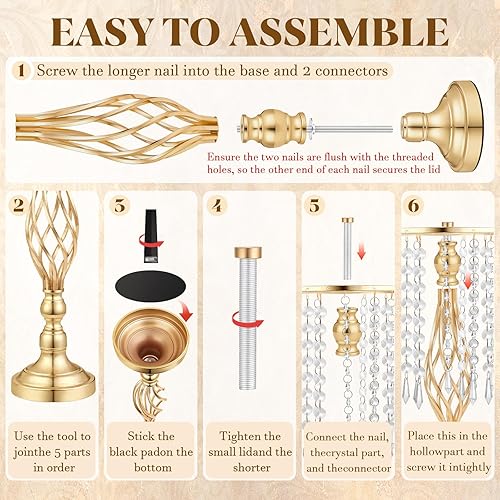 Miniatura 5 de Jarrón alto de cristal dorado, elegante soporte de flores doradas para centros de mesa de boda, decoración perfecta de mesa de recepción de boda,